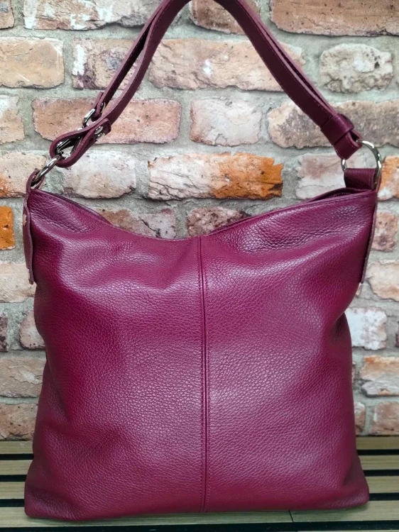 torebka skórzana dollaro bordowa przód elegancki model worek