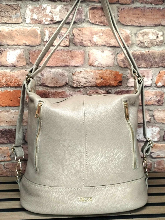 torebko plecak skórzany cappuccino przód elegancki model
