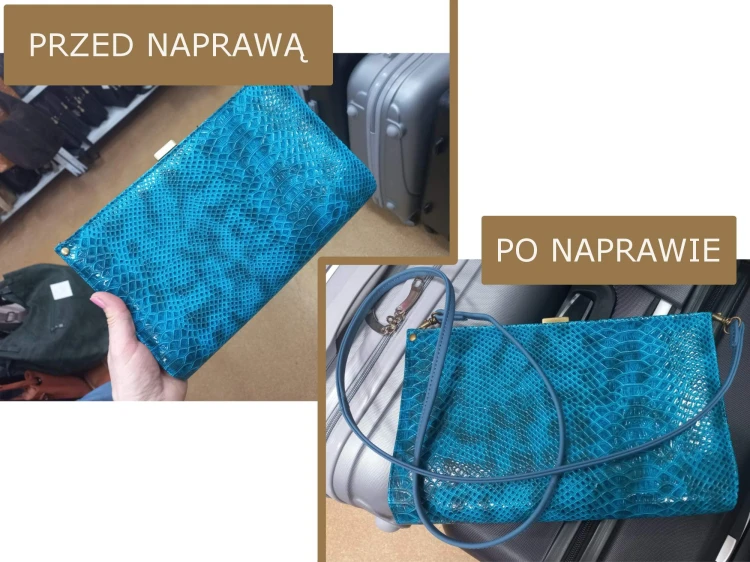 Naprawa paska do kopertówki w Wieluniu – nowy skórzany pasek dopasowany kolorystycznie do torebki