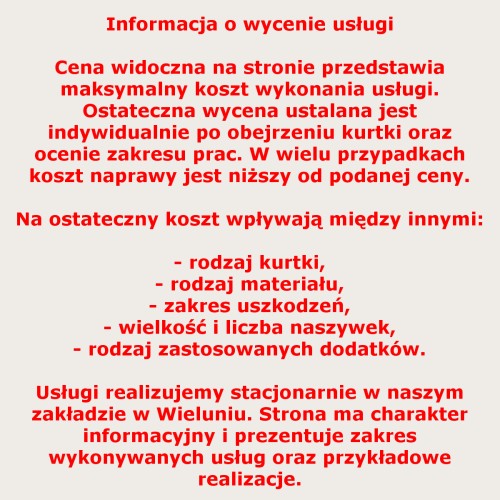 Wymiana zamka w kurtce motocyklowej skórzanej wykonana w Wieluniu
