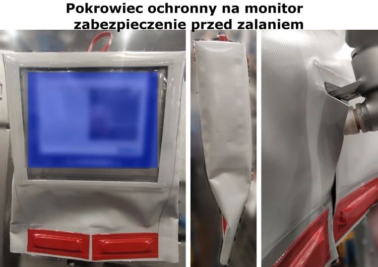 Pokrowiec ochronny na monitor HMI na wymiar montowany od dołu i od góry zabezpieczający panel operatorski przed wilgocią i zabrudzeniami